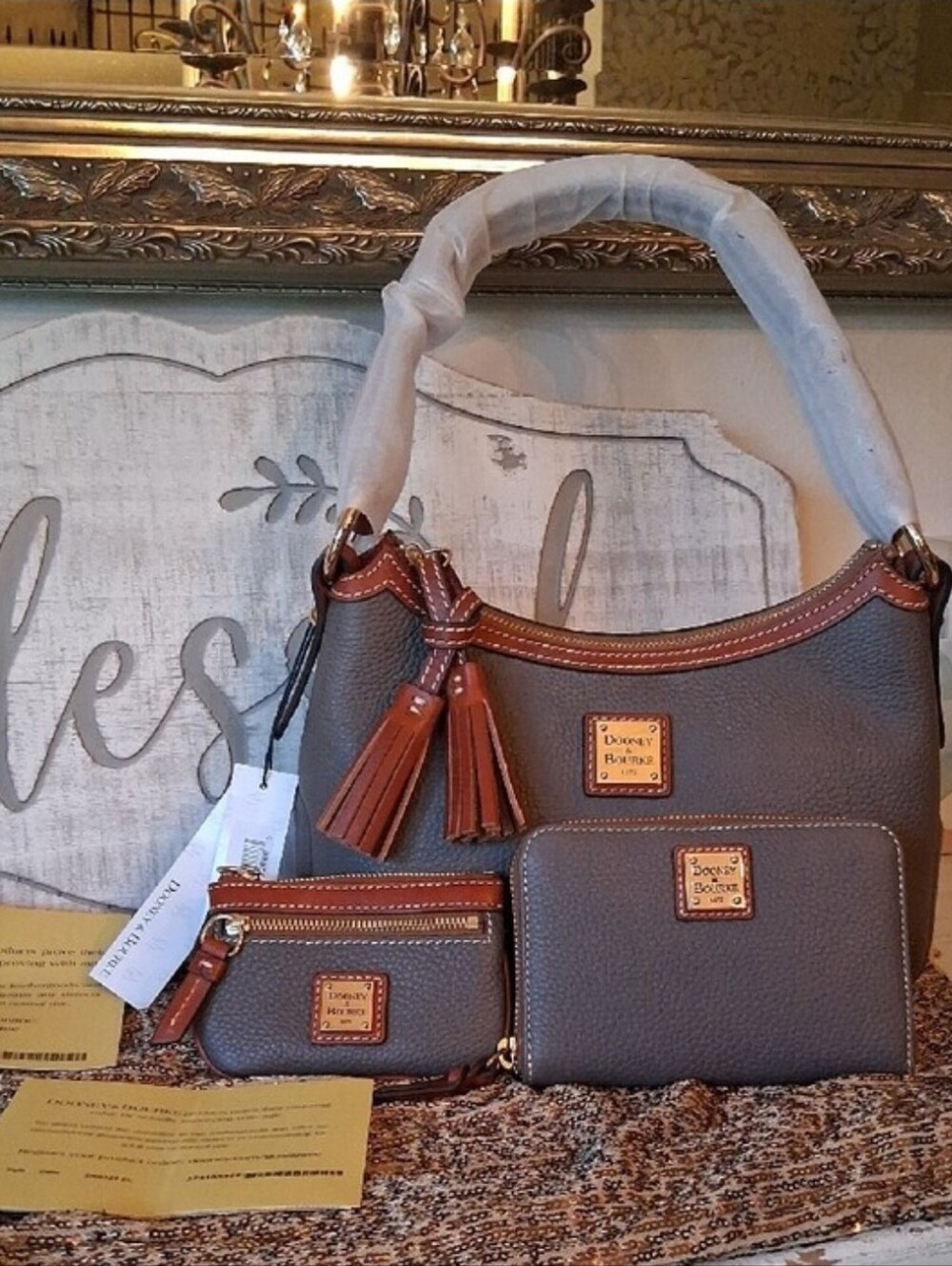 Dooney & Bourke Pebbled Leather Shoulder Bag, Wallet and Coin Purse Set